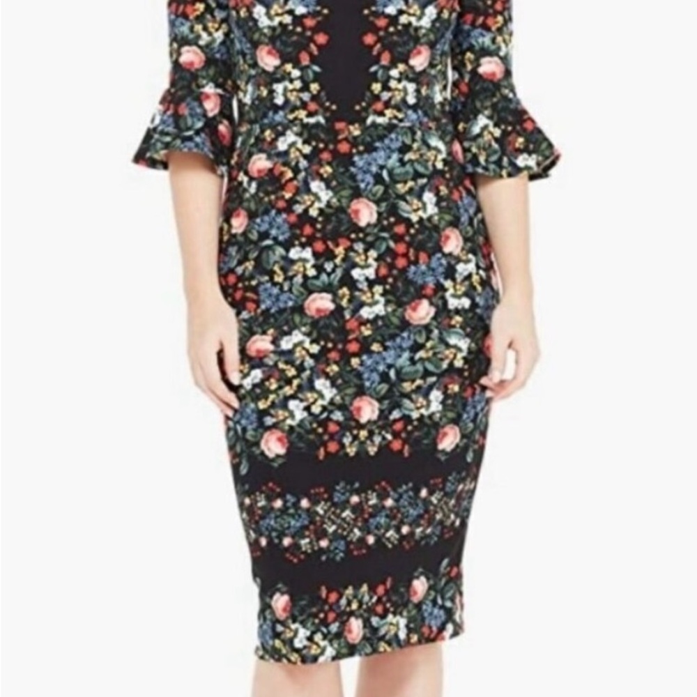 Maggy London Multicolor Floral Long Sleeve Dress